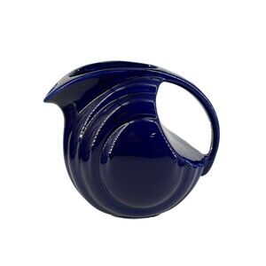 VTG Hall China USA Ceramic Disc Pitcher Ice Lip MCM Cobalt Blue #1338